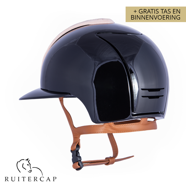 KEP Italia polish black with suede front with shaded swarovski pink rose gold - rose gold sub-grill and button edge - cognac chinstrap - polo visor