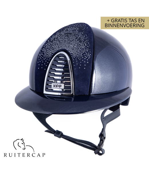 KEP Italia diamond blauw met suede voorzijde met shaded swarovski zilver - polo klep