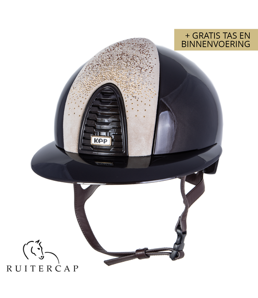 KEP Italia polish bruin met suede beige voorzijde met shaded swarovski nebula goud - polo klep
