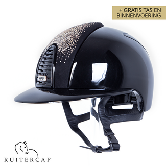 KEP Italia polish zwart met suede voorzijde met shaded swarovski crystal rose - polo klep - button rand róse gold