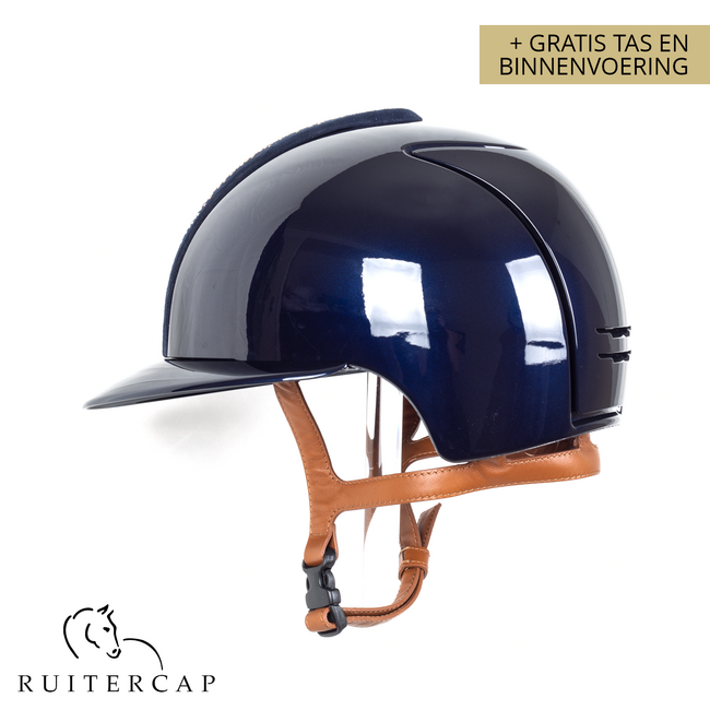 KEP Italia polish blue with suede front with shaded swarovski crystal rose gold - róse gold frame - cognac chinstrap - polo visor