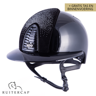 KEP Italia polish black with suede front with shaded swarovski black silver - crystal logo - polo visor