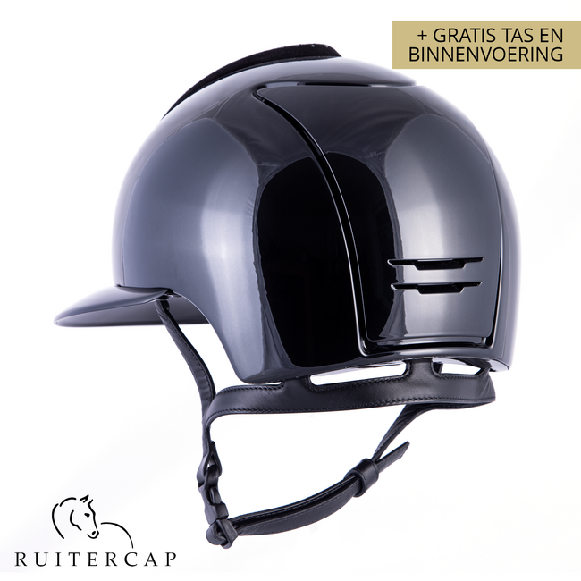 KEP Italia polish black with suede front with shaded swarovski black silver - crystal logo - polo visor