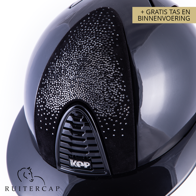 KEP Italia polish zwart met suede voorzijde met shaded swarovski zwart zilver -  crystal logo - polo klep