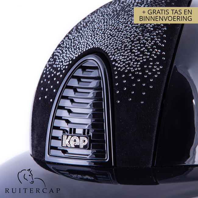 KEP Italia polish zwart met suede voorzijde met shaded swarovski zwart zilver -  crystal logo - polo klep