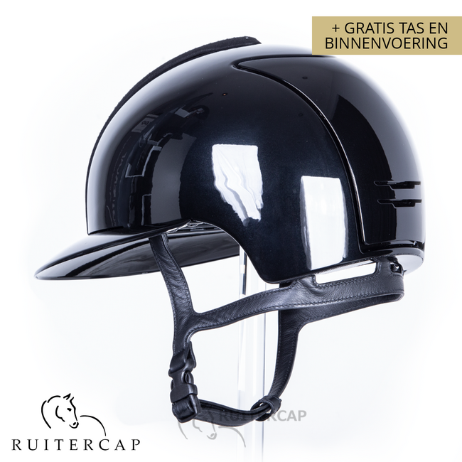 KEP Italia polish black with suede front with shaded swarovski black silver - swarovski frame - polo visor