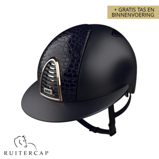 KEP Italia textile blauw met cocco blauw voor en achterzijde - rosé gold frame sub en button - polo klep