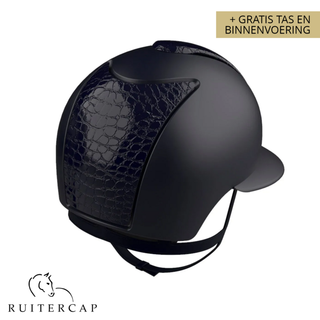 KEP Italia textile blauw met cocco blauw voor en achterzijde - rosé gold frame sub en button - polo klep