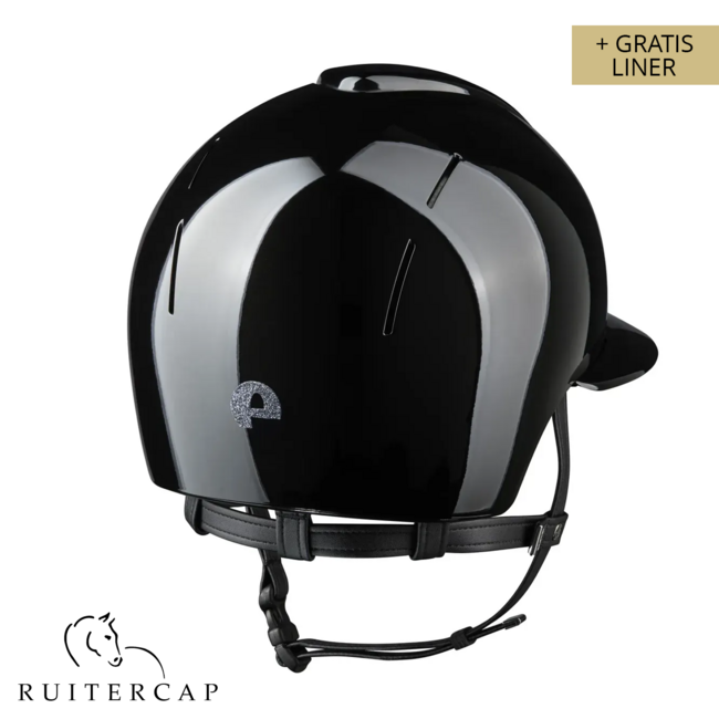 KEP Italia smart nova polish black with star silver front and glitter logo back - polo visor - black chinstrap