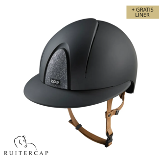 KEP Italia smart nova textile black with star silver front and glitter logo back - polo visor - beige chinstrap