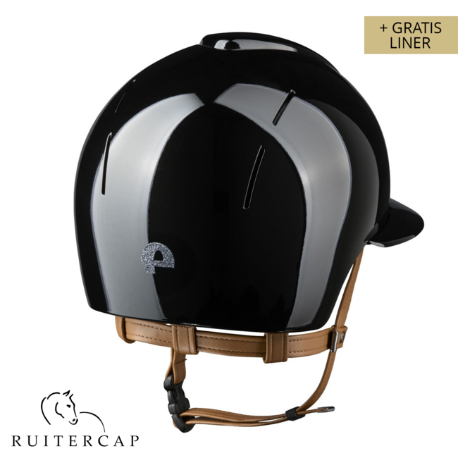 KEP Italia smart nova polish black with star silver front and glitter logo back - polo visor - beige chinstrap