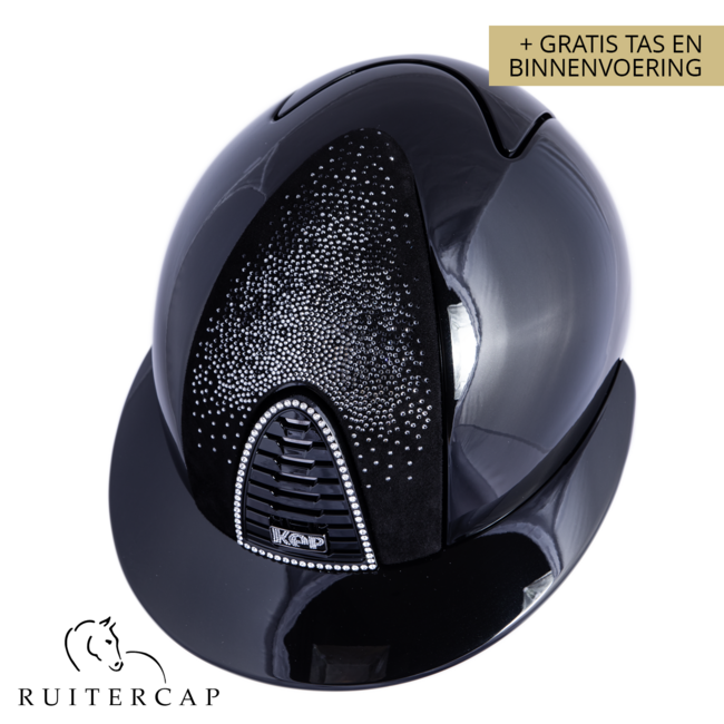 KEP Italia polish black with suede front with shaded swarovski black silver - crystal logo - polo visor - mirror black sub-grill