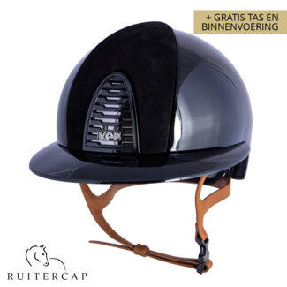 KEP Italia polish zwart met suede zwart voorzijde - crystal logo - polo klep - mirror zwart sub-grill - cognac kinbandje
