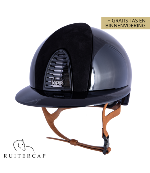 KEP Italia polish black with suede black front - crystal logo - polo visor - mirror black sub-grill - cognac chinstrap