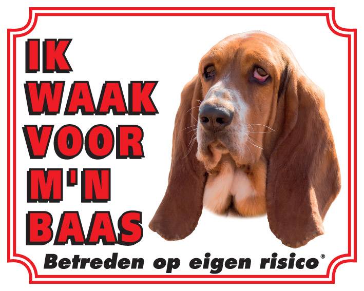 Stickerkoning Basset Hound Waakbord Ik Waak Voor Mijn Baas stickerkoning kopen in de aanbieding