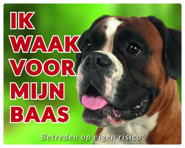 Stickerkoning Boxer Waakbord Ik Waak Voor Mijn Baas stickerkoning kopen in de aanbieding