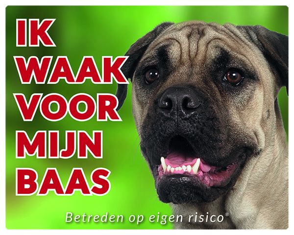 Stickerkoning Bullmastiff Waakbord Ik Waak Voor Mijn Baas stickerkoning kopen in de aanbieding
