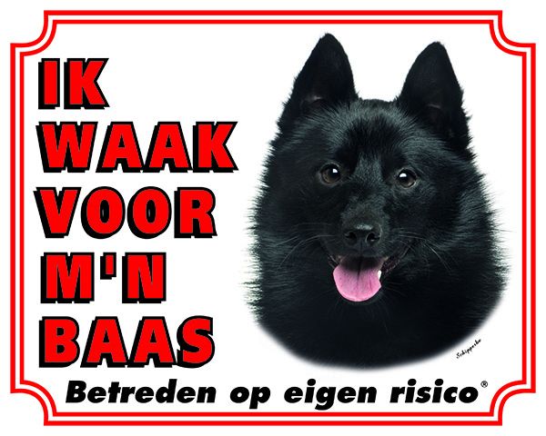 Stickerkoning Schipperke Waakbord Ik Waak Voor Mijn Baas stickerkoning kopen in de aanbieding