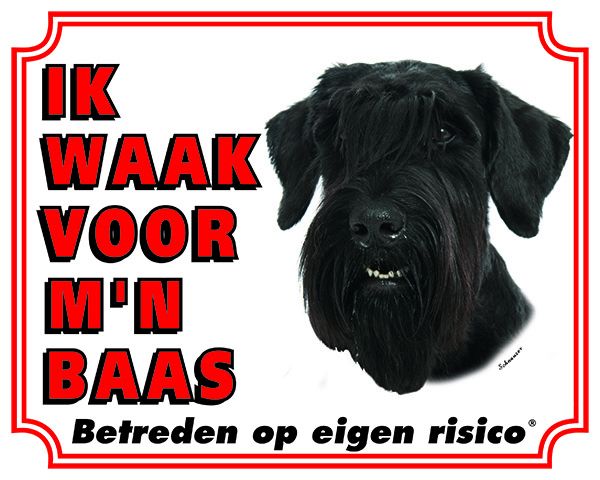 Stickerkoning Schnauzer Waakbord Ik Waak Voor Mijn Baas Zwart stickerkoning kopen in de aanbieding