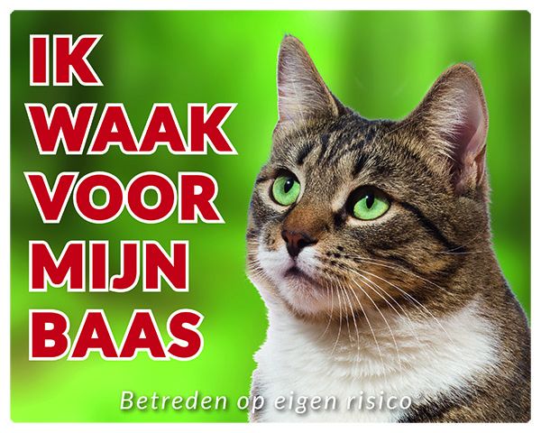 Stickerkoning Katten Waakbord Ik Waak Voor Mijn Baas Tabby stickerkoning kopen in de aanbieding