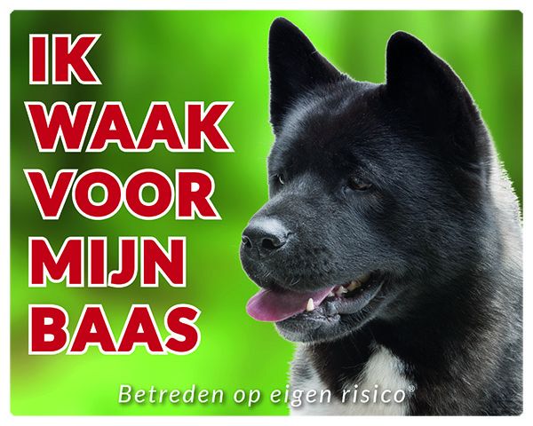 Stickerkoning Akita Waakbord Ik Waak Voor Mijn Baas Zwart stickerkoning kopen in de aanbieding