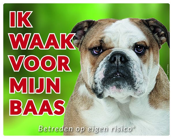 Stickerkoning Engelse Bulldog Waakbord Ik Waak Voor Mijn Baas stickerkoning kopen in de aanbieding