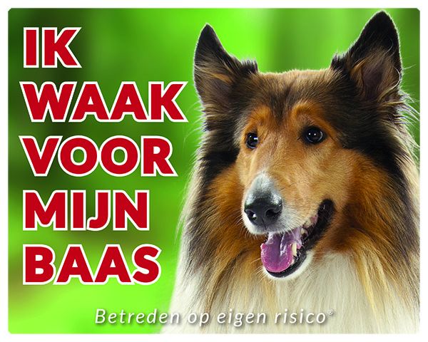 Stickerkoning Schotse Herder Collie Waakbord Ik Waak Bruin stickerkoning kopen in de aanbieding