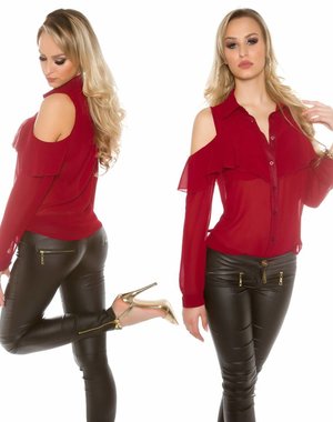  Fashion Blouse met Lange Mouwen & Volant Bordeaux