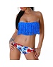  Bandeau Fringe Bikini met Franjes Blauw