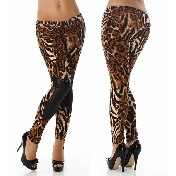 Makers Fashiongirl Dames Trendy Legging met Leoprint Bruin