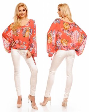  Multicolor Blouse van Chiffon Salmon