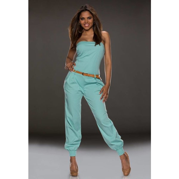 Lange Strapless Jumpsuit Turquoise Groen