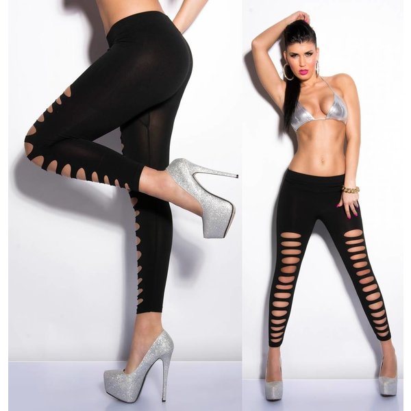 Fashion Legging met Scheuren Zwart