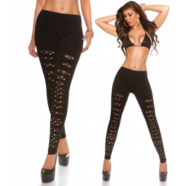 Fashion Legging met Scheuren Zwart