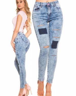  Dames Skinny Jeansbroek in Gewassen Look Licht Blauw