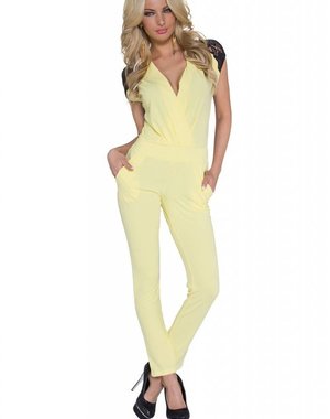  V-hals Lange Fashion Jumpsuit Geel