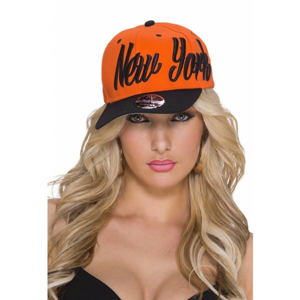 Baseball Cap met Gestikt "NEW YORK" Logo Oranje / Zwart