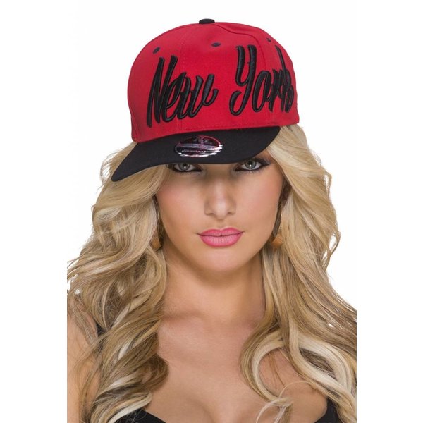 Baseball Cap met Gestikt "NEW YORK" Logo Rood / Zwart
