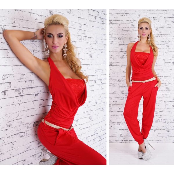 Lange Neckholder Jumpsuit Rood