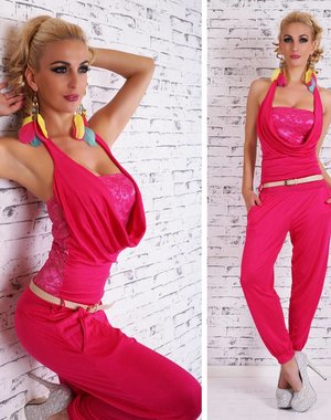  Lange Neckholder Jumpsuit Fuchsia