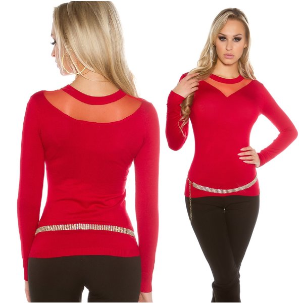 Koucla Fashion Trui met Inzet van Mesh Rood