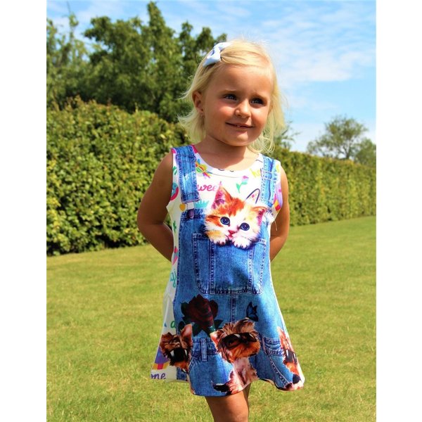 Meisjes Jurk met "Poesje" Allover Print