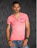  T-Shirt met V-vormige Halfopen Knoopsluiting-Hals Coral