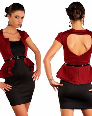 Ayanapa Peplum Fashion Mini Jurk Bordeaux / Zwart