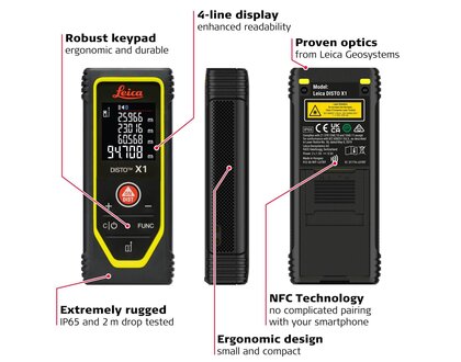 Leica DISTO X1 Laser Afstandsmeter 100m, 1.5mm, bluetooth en NFC