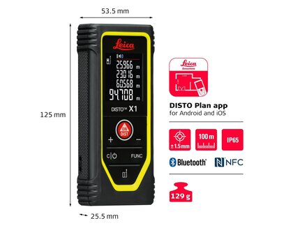 Leica DISTO X1 Laser Afstandsmeter 100m, 1.5mm, bluetooth en NFC