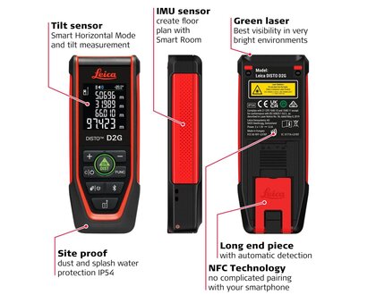 Leica DISTO D2G Laser Afstandsmeter 120m, 1.5mm, bluetooth en NFC