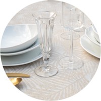 Rond Tafelkleed Gecoat Jacquard - Ø 160 cm - Palm Leaves - Beige