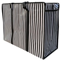 Big Shopper met rits -70 x 50 cm - Strepen - Zwart -Set van 2