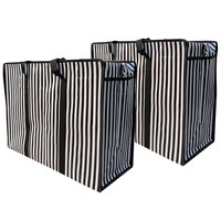 Big Shopper met rits -70 x 50 cm - Strepen - Zwart -Set van 2